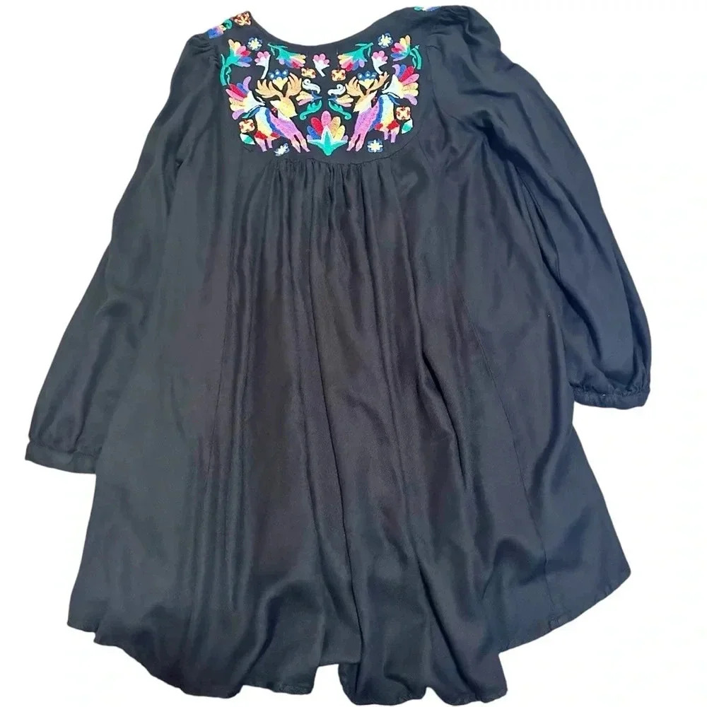 Womens Judith March Embroidered Mini Dress Long Sleeve Black M - Picture 2 of 14
